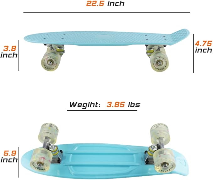 Skateboards Complete 22 Inch Mini Cruiser Retro Skateboard for Kids Boys Youths Beginners