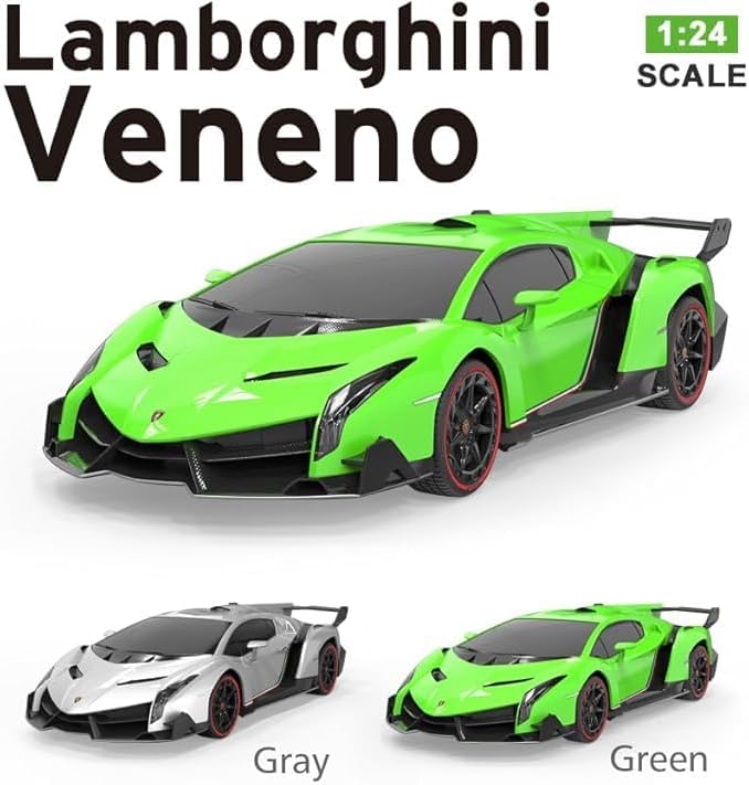 Vinie Remote Control Car for Boys, RC Cars Lamborghini, 1:24 Scale Officially Licensed Kids Toys, Lambo Veneno Drift Car with Cool Led Lights, 4 5 6 7 8 9 10 11 12 Year Old Boy Birthday Gift (Silver)