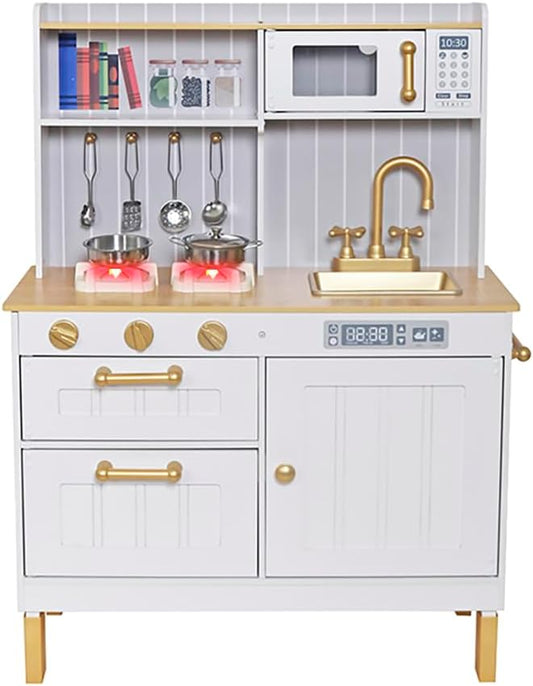 Wooden Toddlers Kitchens Playsets with 6pcs Cooking Kitchen Sets|Kids Play Kitchens with Cooking Pans,Pots,Stove&Sink|Mini Baby Kitchen Toys with Lights&Sounds for Kids Ages 3+Boys Girls…