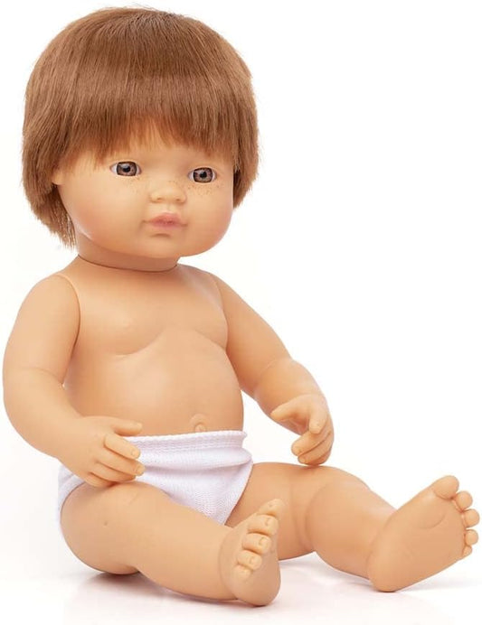 Miniland Doll 15'' Caucasian Boy Redhead (Polybag) - Made in Spain, Anatomically Correct, Quality