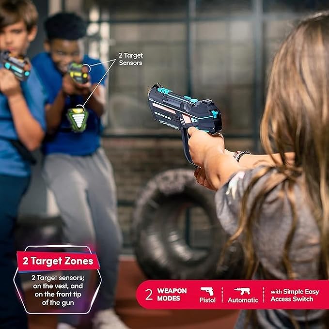 Rechargeable Laser Tag for Kids, Teens & Adults - Boys Gifts - Blasters & Vest Sensors - Fun Ideas Age 8+ Year Old Toys - 4 Set - Lazer Teen Boy Games - Boys & Girls Outdoor Teenage Group Activities