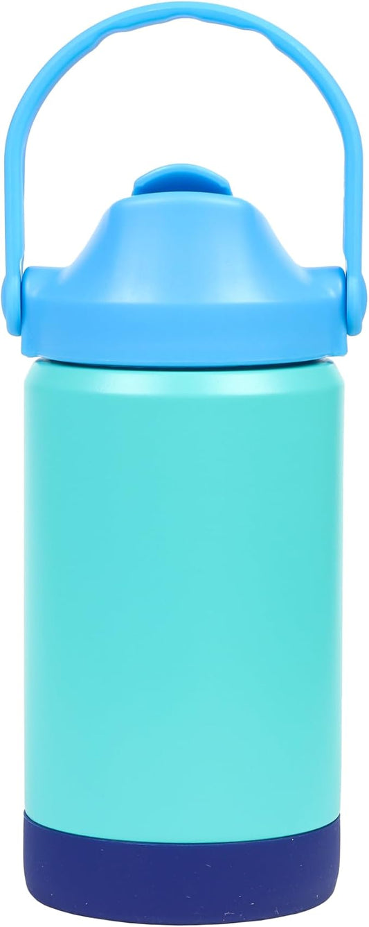 Re-Play 12 oz Water Bottle for Kids - Vacuum-Insulated Stainless Steel Tumbler with Flip-Straw, Silicone Base and Handle - Spill and Leak-Proof Design, Dishwasher and Freezer Safe, True Blue