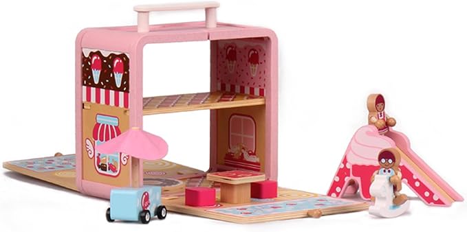 Wooden Building Set Toys Candy House Toys with Wooden Small Table and Chairs Blocks Storage Toys for Age 3+ Children