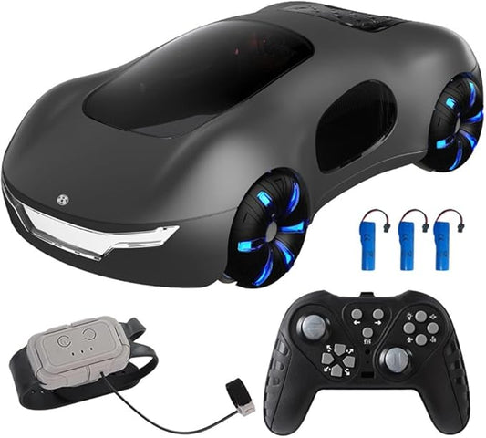 Remote Control Car, Gesture Sensing RC Sunt Car, 2.4GHz RC Drift Car for Kids with Spray Light and Sound, 360?Rotating Side Drifting RC Cars Birthday Gifts for Boys Girls, 3 Batteries (Black)