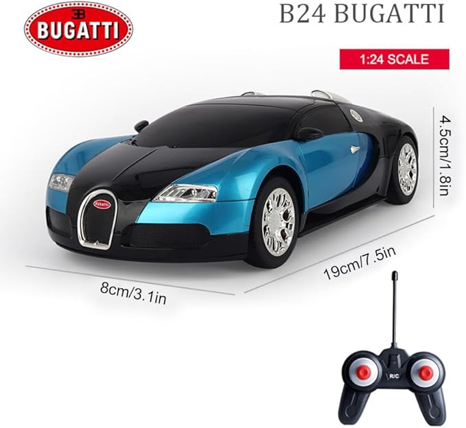 Vinie Remote Control Car for Boys, RC Cars Bugatti Veyron, 1:24 Scale Officially Licensed Kids Toys, Drift Car with Cool Led Lights, 4 5 6 7 8 9 10 11 12 Year Old Boy Birthday Gift (Blue)
