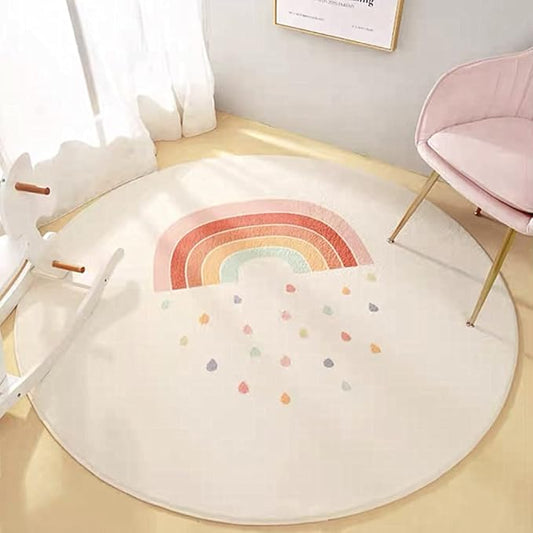Poowe Round Kids Playroom Rug - Soft Alphabet Nursery Rug for Bedroom - Playtime Collection, Learning & Game Carpet for Classroom, Best Shower Gift for Infant Toddlers (Round 47.2", Rainbow Rain)
