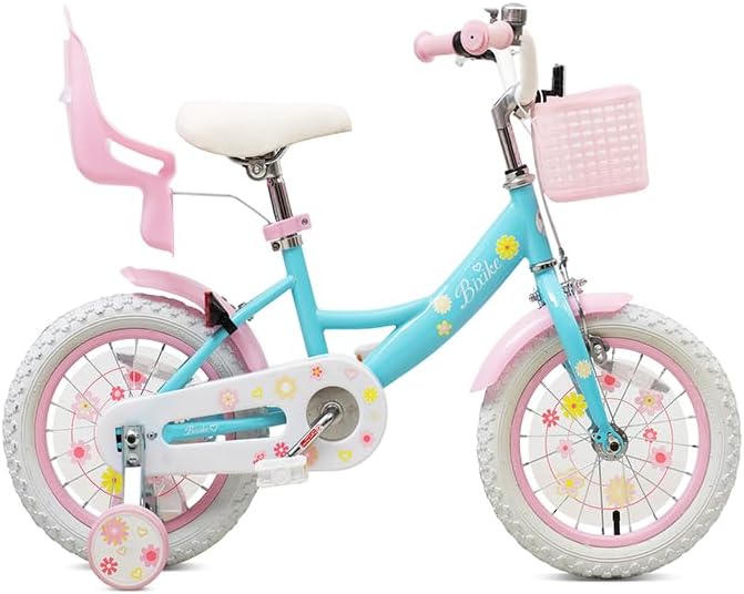 Girls Bike with Basket for Toddlers and Kids Aged 3-14 Years Old, 14 16 18 Inch with Training Wheels & Doll Seat, 20 Inch with Kickstand & Rear Rack, Princess Style Bicycle for Gift