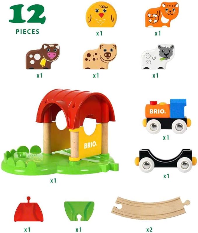 BRIO World - 33826 My First Farm | 12 Piece Wooden Toy Train Set for Kids | Interactive Learning Experience | FSC-Certified Wood | Suitable for Ages 18 Months and Up