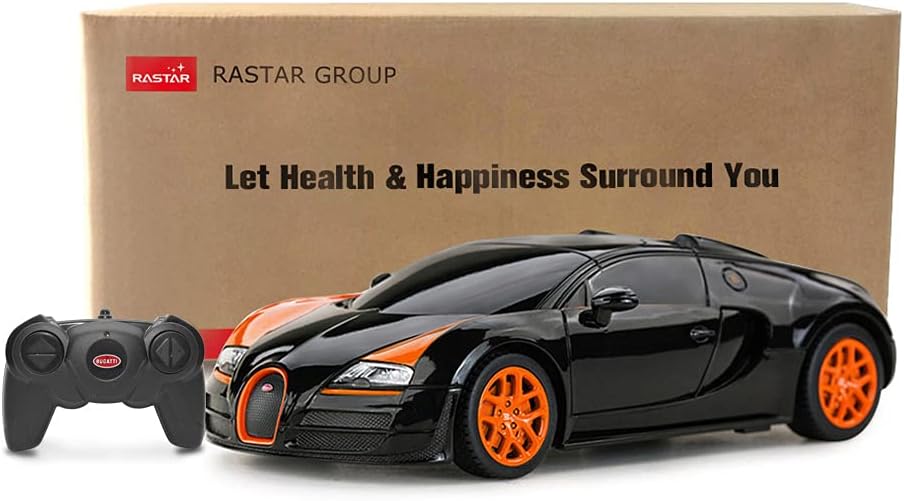 RASTAR RC Car | 1:24 Bugatti Veyron 16.4 Grand Sport Vitesse Radio Remote Control Racing Toy Car Model Vehicle, Black/Orange