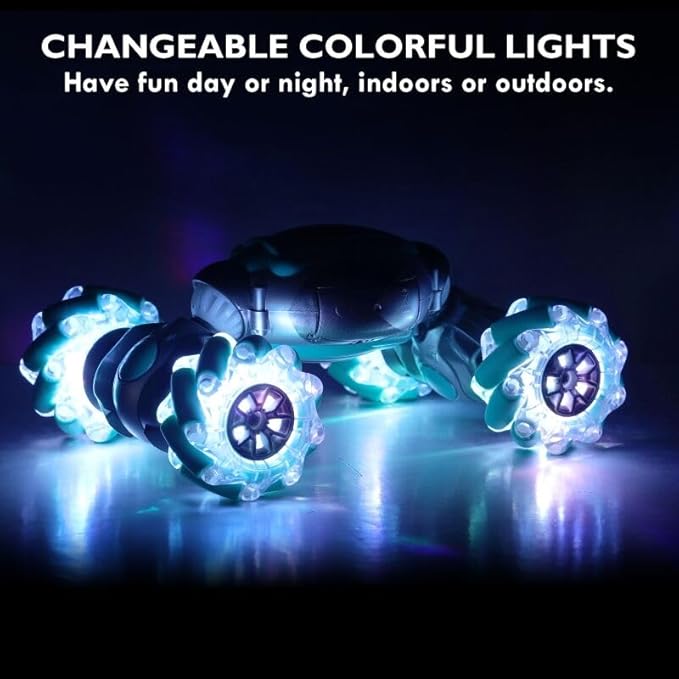 Gesture Sensing RC Stunt Car, Gesture RC Car for 6-12 yr Boys Girls, Hand Controlled RC Car 360° Double-Side Rotation with Lights, 2.4GHz 4WD Remote Control Twist Cars, Xmas Gifts for Kids Age 8-12