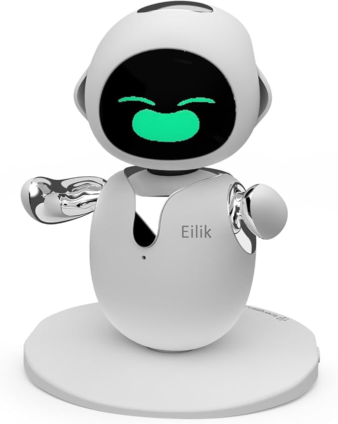 Eilik Silver - Touch Interactive Desk Companion Toys, Cute Robot Pets with Abundant Emotions. Funny Animations&Mini-Games, Birthday Gifts for Girls and Boys. Constantly Update(Chrome Silver Version)