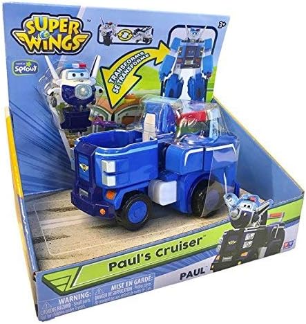 Super Wings 7" Paul's Police Cruiser with 2" Transform-a-Bot Paul Mini Figure, Transforming Airplane Toys Vehicle Set, Fun Preschool Toy Plane for 3 4 5 Year Old Boys and Girls, Birthday Gift