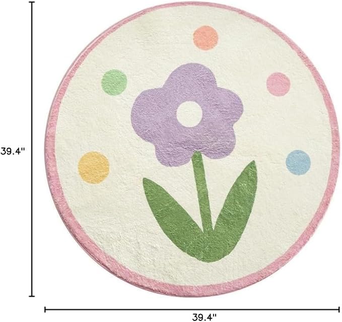 Poowe Round Kids Playroom Rug - Soft Alphabet Nursery Rug for Bedroom - Playtime Collection, Learning & Game Carpet for Classroom, Best Shower Gift for Infant Toddlers (Round 39.4", Purple Flower)