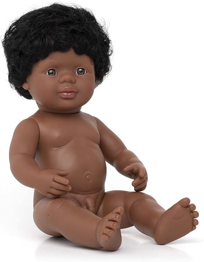 Miniland Doll 15'' African American Boy (Polybag) - Made in Spain, Anatomically Correct, Quality