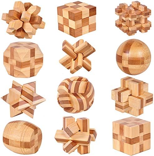 18 Pack Wooden Brain Teaser Puzzles Stress Relief Sensory Toys Wooden Burr Puzzles Brain Teaser Puzzle with Gift Packing Box Magic Puzzle Games Toy for Kids and Adults by AHYUAN (Bamboo)