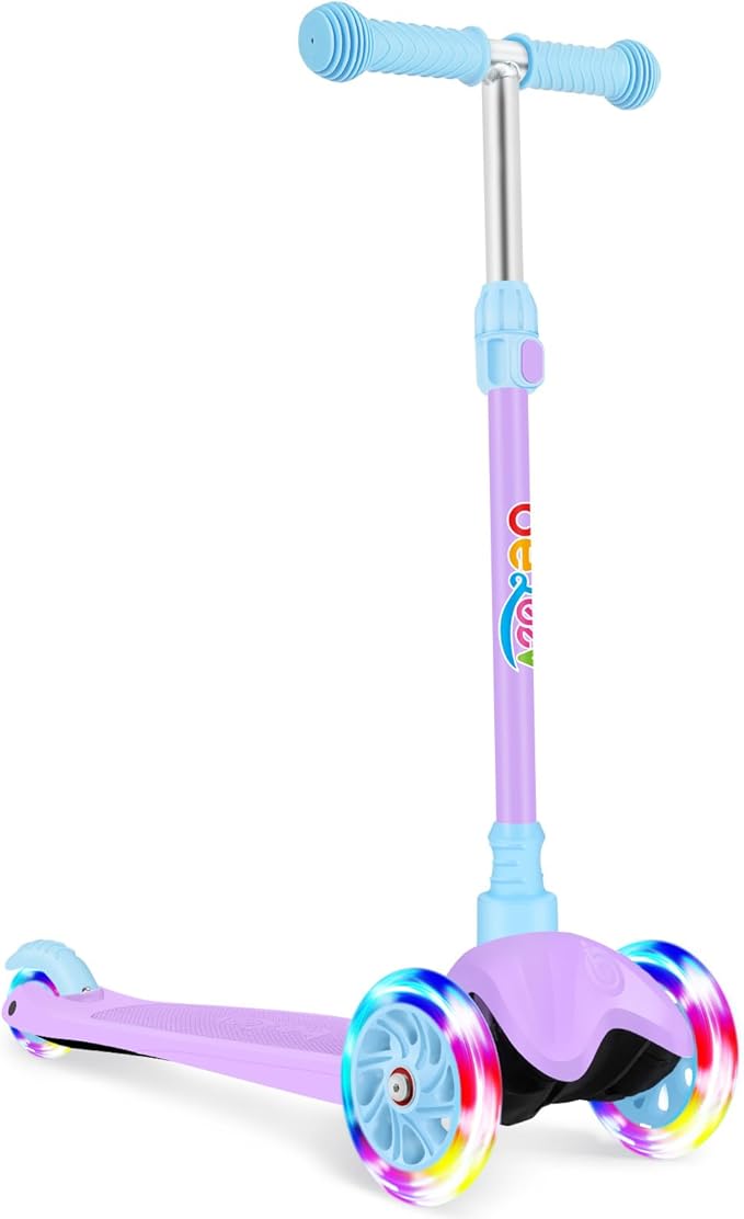 BELEEV A1 Scooter for Kids Ages 2-6, 3 Wheel Kick Scooter for Toddlers Girls Boys, Light up Wheels, Adjustable Height, Lean to Steer, Non-Slip Deck, Lightweight Push Scooter for Children