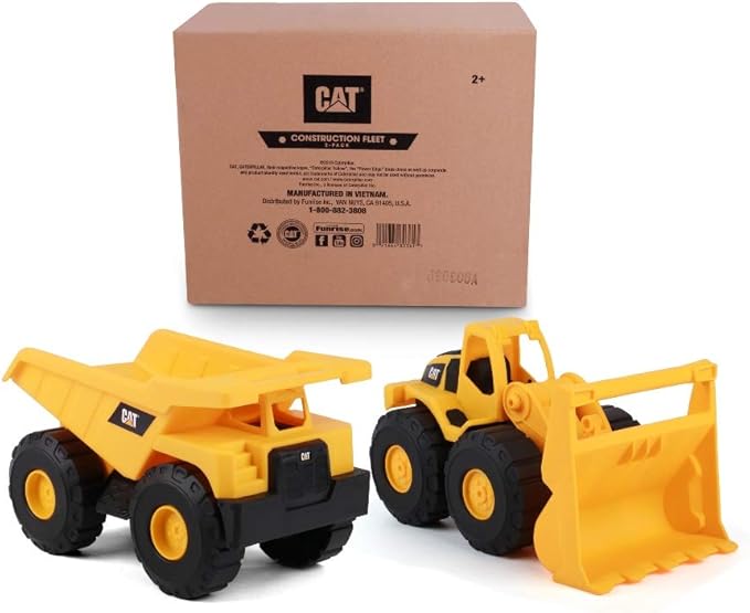 CAT Construction Toys, 2 Pack 10" Construction Fleet Toy Trucks with Articulated Parts, Fun and Durable for Indoor/Outdoor Use, Ages 2+