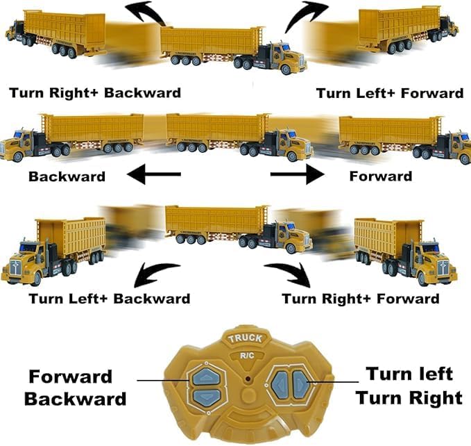 Remote Control Semi Dump Truck with Trailer Includes Simulated Stones, 14" 1:48 Trailer Dump Truck Toy, Equipped with 2 Rechargeable Batteries, Gifts Ideas for Boys Age 3-8 Year Old