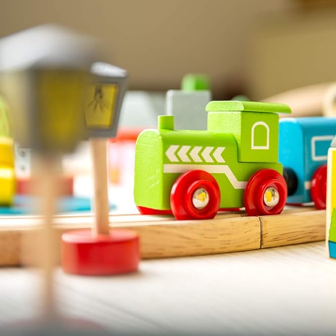 Bigjigs Rail Wooden Town and Country Train Play Set with Accessories