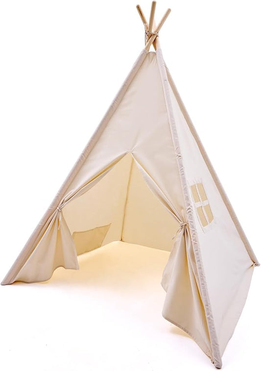 Kids Play Teepee Tent with Carry Bag 43 x 43 x 63 Inch, Natural Cotton Canvas + Pine Wood Frame