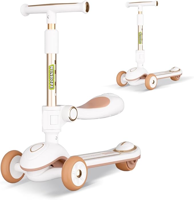 Winhope Kick Scooter for Kids, 2-in-1 Kick Scooter with Wide Deck,Folding 3 Wheel Children Scooter Outdoor Ride-On Toys for Boy Girl Aged 3-8