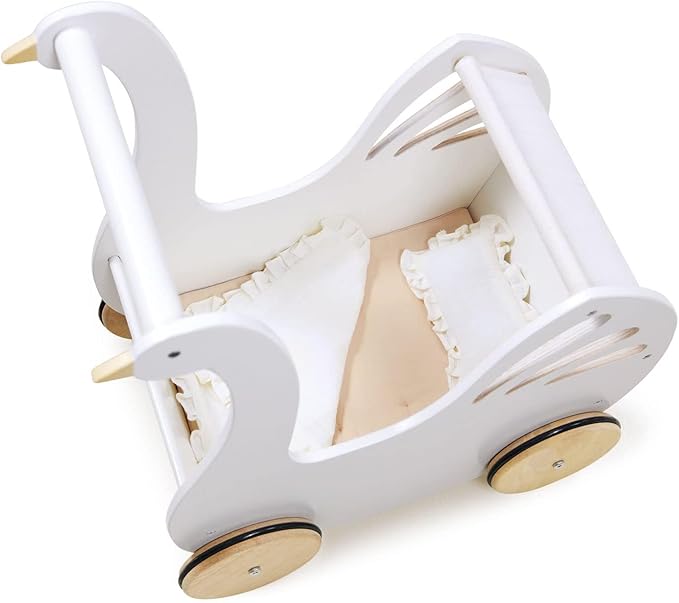 Tender Leaf Toys - Sweet Swan Pram - Wooden Swan Shape Dolls Stroller - Inspired Role-Play Toy for Boys and Girls, Improve Gross Motor Skills and Creativity - Age 18m +