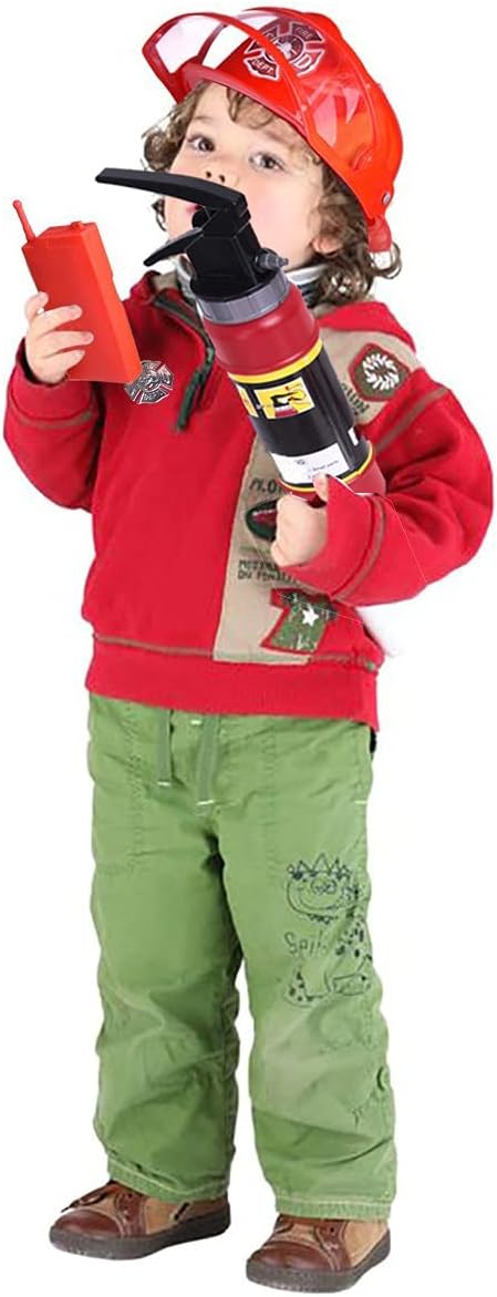 Liberty Imports 10 PCs Fireman Gear Firefighter Costume Role Play Career Dress Up Starter Toy Accessories Pretend Play Set with Helmet, Tools for Kids, Toddlers