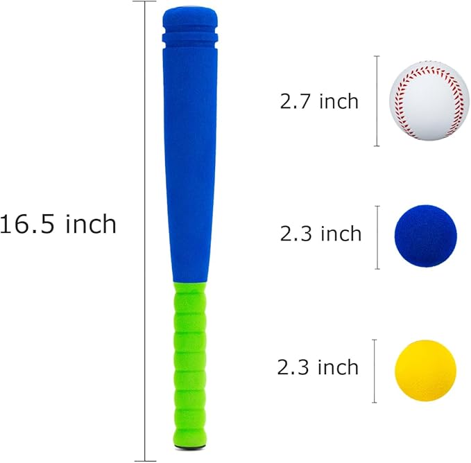 16.5 Inch [Mini Size] Soft Kids Foam Baseball Bat Toy Set with 6 Balls, Gift for Toddler Age 3 Years Old Indoor Outdoor Sport T Ball Bat Playing Sport Game (Blue)