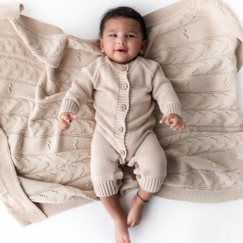 Knitted Newborn Gift Set – 100% Organic Cotton Baby Outfit & Blanket – Soft Coming Home Set (0-3M, 3-6M) – Cozy Infant Romper for Daily Wear & Photoshoot – Ropa para Bebé Recién Nacido