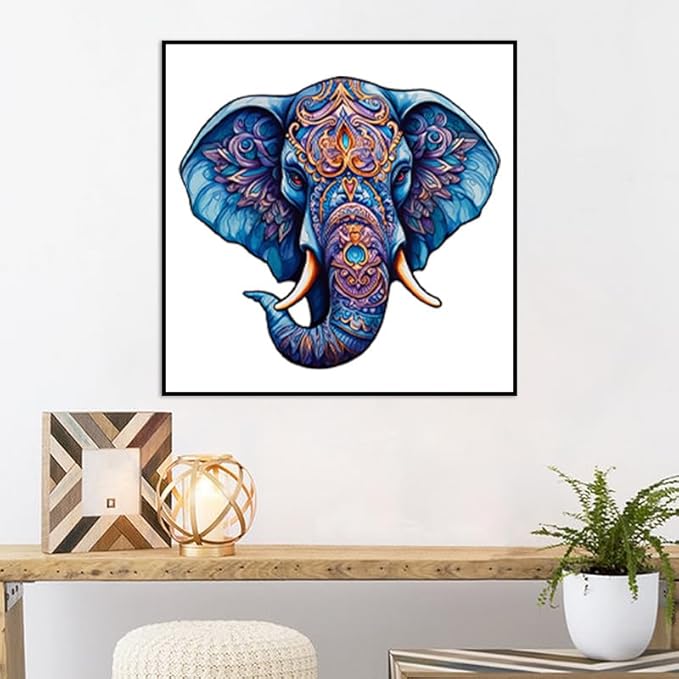 Wooden Puzzles for Adults, Elephant Wooden Jigsaw Puzzle, Unique Animal Shaped Puzzles, Premium Box Wood Cut Puzzles for Teens, Best Family Ideas (L-10.4 * 11.2in-204pcs)