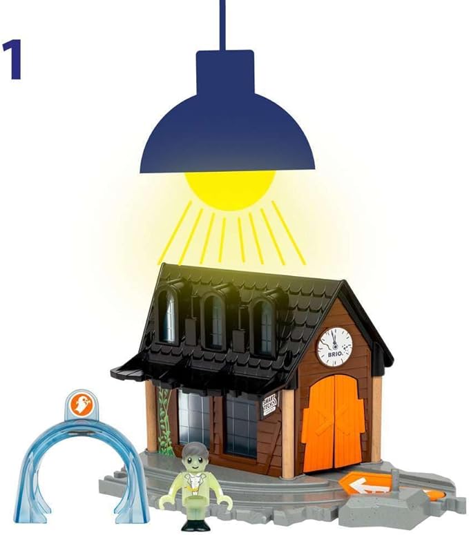 BRIO World – 36007 Smart Tech Sound Spooky Train Station | Kid-Friendly Train Set Accessory | Interactive Sound and Light Effects | Glow-in-The-Dark Feature | Made with FSC-Certified Wood