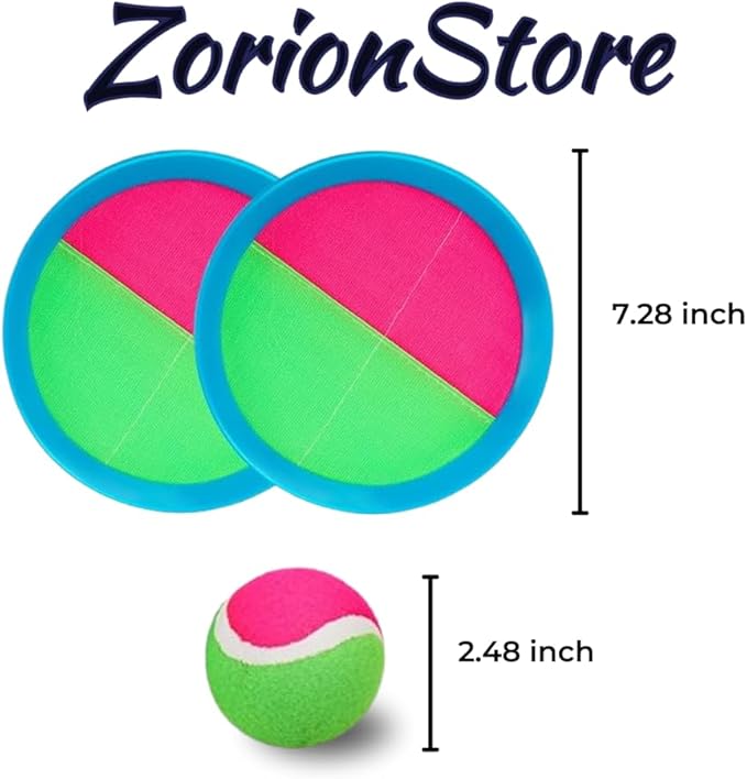 Toss and Catch Game, 4 Pieces, Ball Catcher Toy with Velcro Paddles | Catch and Throw Game with Velcro Paddles (Pink and Green)