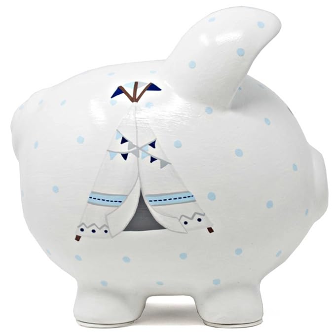 Child to Cherish Ceramic Piggy Bank for Boys, Blue Bohemian