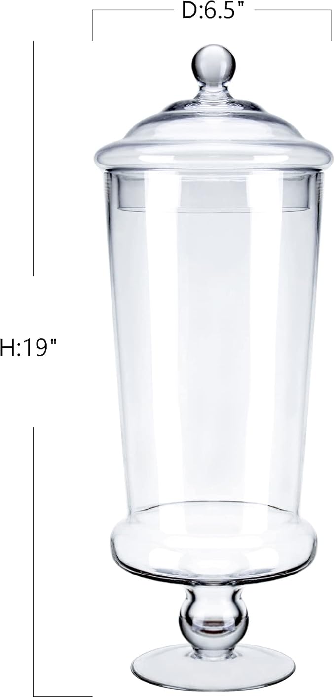 Glass Apothecary Jars, Clear Candy Bowl Dishes Holder Elegant Storage Buffet Display, Decorative Wedding Candy Organizer Canisters (Height: 19" Body: 6.5")