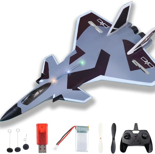 Remote Control Plane RTF J-20 Fire Fang 2.4Ghz 6-axis Gyro RC Airplane with Light Strip, Jet Fighter Toy Gift for Kids Beginner (Stealth Gray)
