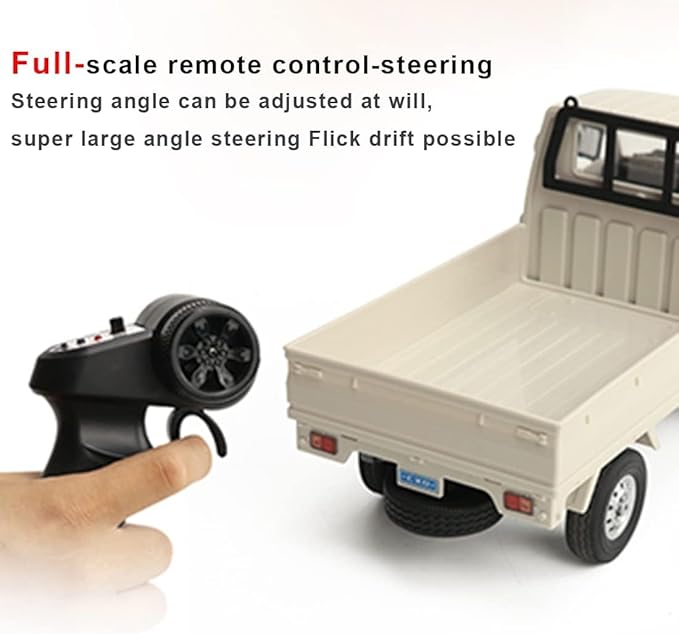 WPL D12 1/16 RC Truck for Adult, 2.4GHz Mini Truck Remote Control Drift Pickup Off Road Vehicle, 130 Motor Rear Drive 20KM/H Cargo Car with Led Light - 3 Battery