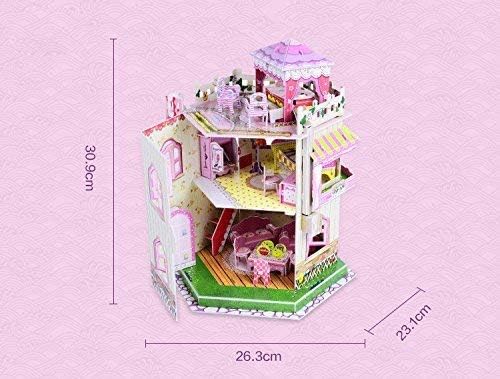 Rooftop Romance 3D Puzzle Dollhouse for Girls - Easy to Assemble 3-D Miniature Doll House Building Kit with LED Light for Kids - Educational Paper Jigsaw Puzzles - Perfect Craft Toys Gift - 101 Pcs