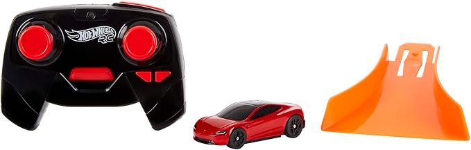 Hot Wheels Toy Car RC Tesla Roadster in 1:64 Scale, Remote-Control Vehicle with Controller & USB Cable, Works On & Off Track