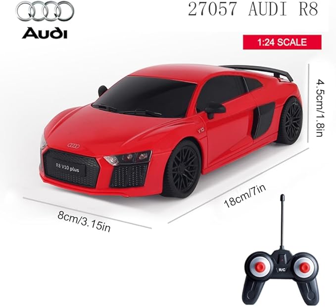 Vinie Remote Control Car for Boys, RC Cars Audi R8, 1:24 Scale Officially Licensed Kids Toys, Drift Car with Cool Led Lights, 4 5 6 7 8 9 10 11 12 Year Old Boy Birthday Gift (Red)