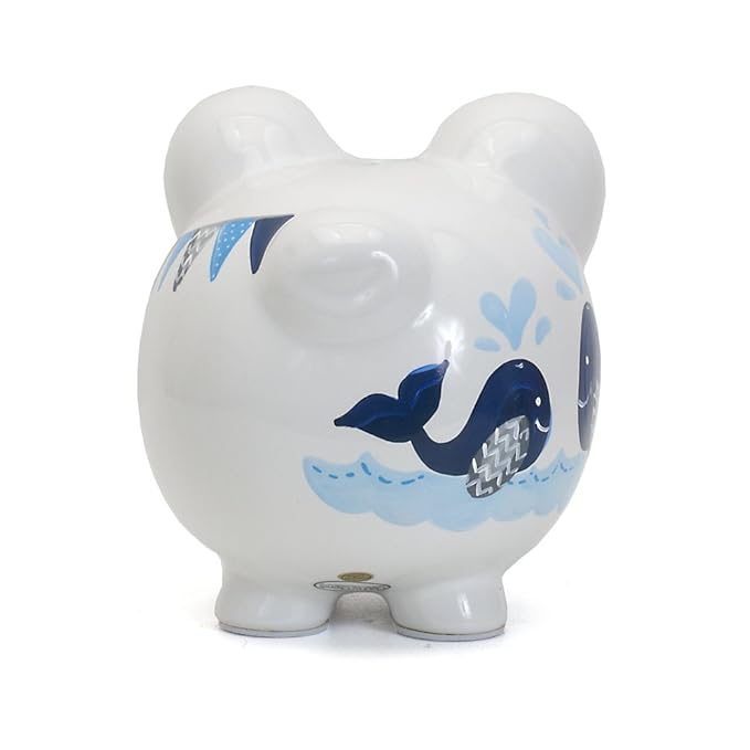 Child to Cherish Ceramic Piggy Bank for Boys, Blue Double Whale