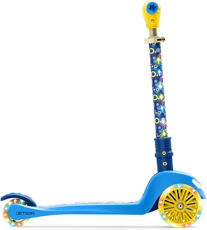 Jetson Character Kids Kick Scooter, LED Lights on Stem & Light-Up Wheels, Lightweight Frame, Height-Adjustable Handlebar, Lean-to-Steer System, Easy-Fold Mechanism