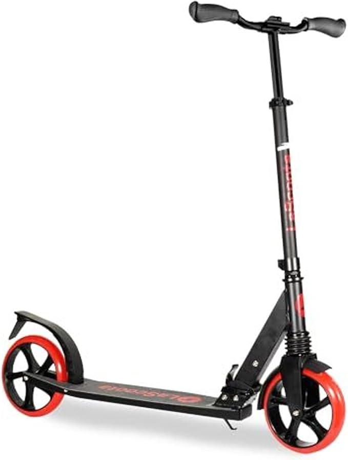 LaScoota Kick Scooter for Kids Ages 6+, Teens & Adults, Large 8" Sturdy Urethane Wheels. Adjustable Handlebar, Lightweight, Foldable, 220lbs Max Load