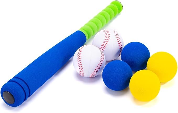 16.5 Inch [Mini Size] Soft Kids Foam Baseball Bat Toy Set with 6 Balls, Gift for Toddler Age 3 Years Old Indoor Outdoor Sport T Ball Bat Playing Sport Game (Blue)