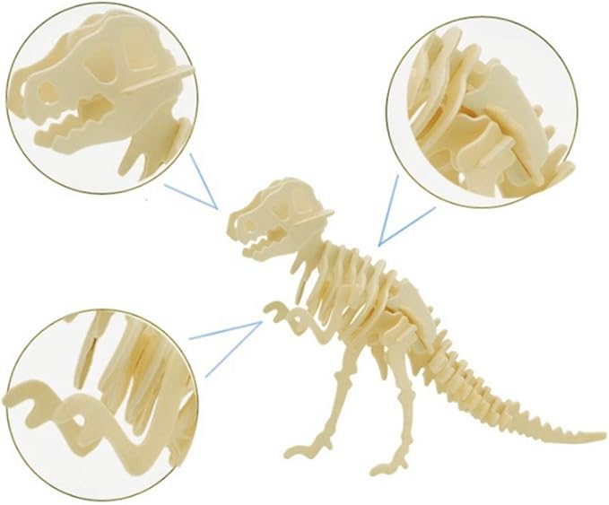 3D Wooden Dinosaur Puzzle - 6 Piece Set Wood Dinosaur Skeleton Model Puzzle - DIY Wooden Crafts 3D Puzzle - STEM Toys Gifts for Kids and Adults