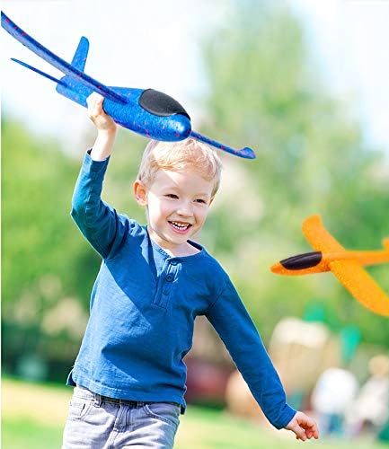 BooTaa 2 Pack Airplane Toys, 17.5" Large Throwing Foam Plane, 2 Flight Mode Glider, Flying Toy for Kids, Birthday Gifts for 3 4 5 6 7 8 9 10 11 12 Year Old Boys Girls, Outdoor Sport Toys Party Favors