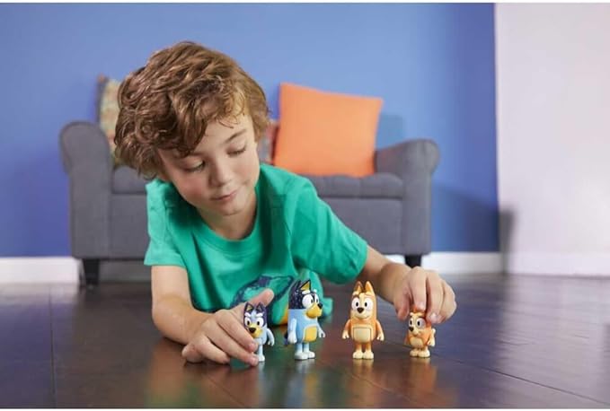 Bluey Family Figure 4-Pack – Includes Bluey, Bingo, Mum (Chilli) & Dad (Bandit), Poseable Collectible Toys for Kids, Durable Cake Toppers, for Toddlers & Fans, Ages 3+