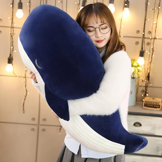 MUPI Whale Stuffed Animals Plush Pillow 4 Size Cute Soft Cotton Plushies Pillows Kawaii Blue Whale Toy Gifts for Kids Boys Girls Adults (Blue, 18 Inch)