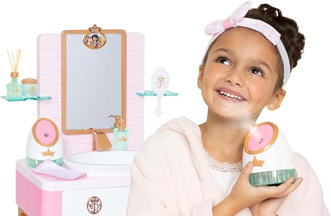 Disney Princess Style Collection Girls Deluxe Day Spa with Realistic Steamer, Play Skincare Essentials & Real Running Water, 20+ Pieces