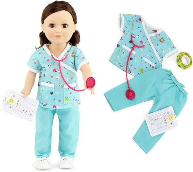 Emily Rose 18 Inch Doll Clothes 6 PC Doctor Veterinarian Vet Nurse Scrubs & Accessories Outfit Set, Including Stethoscope | Mom's Choice Award Winner | Compatible with 18" American Girl Dolls