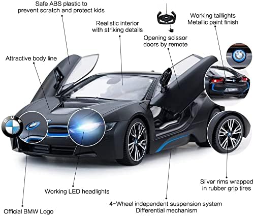 RASTAR Remote Control Car, 1:14 BMW i8 Radio Remote Control Racing RC Toy Car Model Vehicle, Open Doors by RC, MattBlack